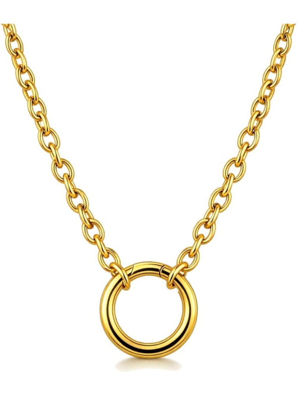 Open Circle Charm Pendant Necklace - 18k Gold Plated, Carabiner Link, 20in